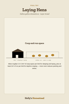 Holly’s Homestead laying hens card: coop and run space