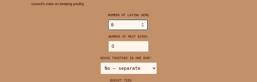 Chicken Coop Planner with 6 laying hens entered